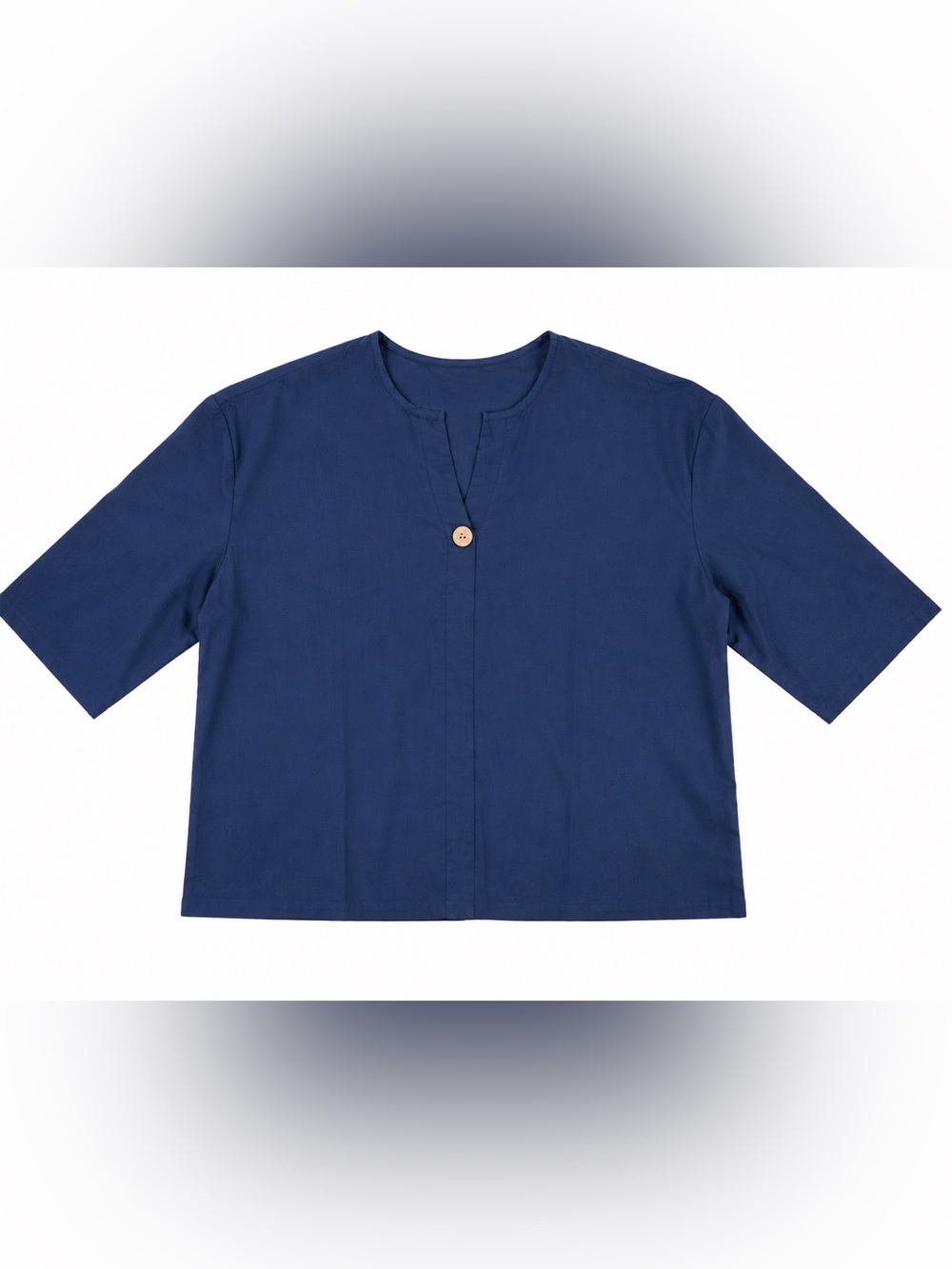 100% Linen Blue Tunic Top Size 2XL Relaxed Fit Minimalist Blouse